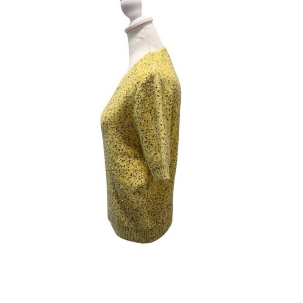 Zara Womens Sequin Knit Sweater Yellow Short Sleeve Crew Neck Size M EUC - Picture 2 of 8